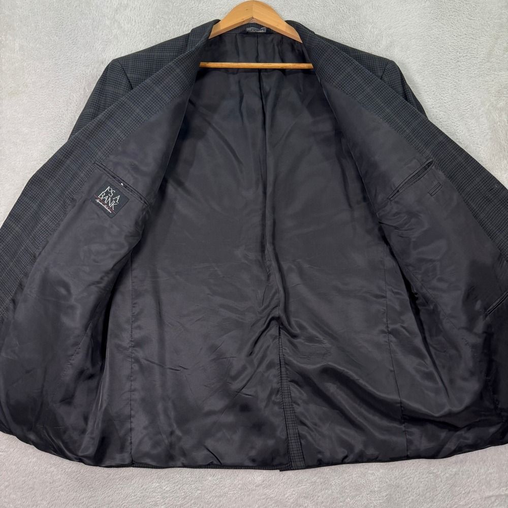 Jos‎ A Bank Mens 48R Silk Wool Plaid Sport Coat Blazer Jacket Charcoal Blue EUC - Picture 4 of 11